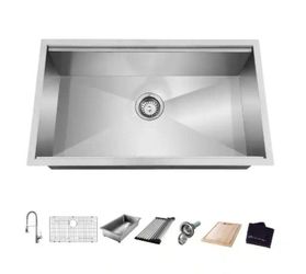 Glacier Bay Zero Radius 32 in. Undermount Single Bowl 18 Gauge Stainless Steel Workstation Kitchen Sink with Spring Neck Faucet