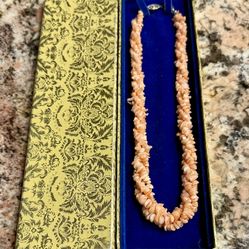 Vintage Natural Angel Skin Salmon pink coral chip or nugget beads twisted multi-strand torsade style 14 inches necklace