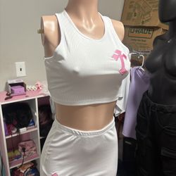 White Ribbed Two-Piece Crop Top & Mini Skirt Set