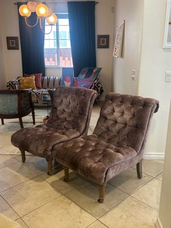 2 Anthropologie velvet slipper chairs