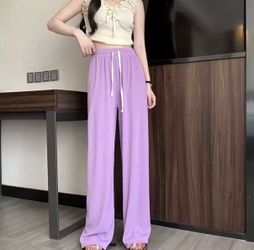 Lavender Wide-Leg Drawstring Pants