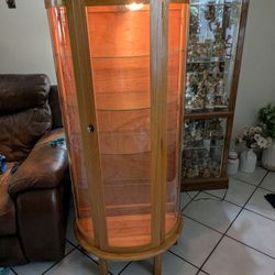 Solid Oak Lighted Curio Cabinet 
