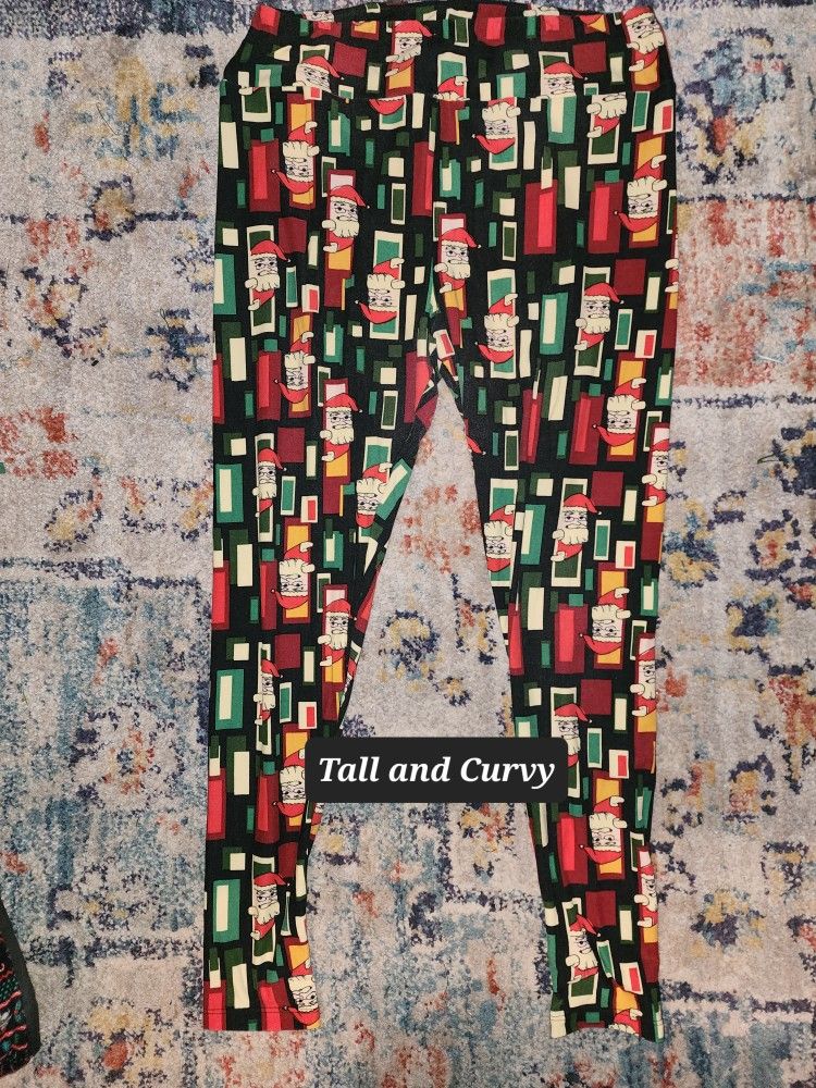 Lularoe Tall And Curvy Womens Leggings Santa Christmas Holiday