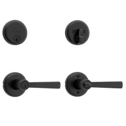 Kwikset Trafford Keyed Entry Handle and Single Cylinder Deadbolt Combo Pack featuring SmartKey Security in Matte Black