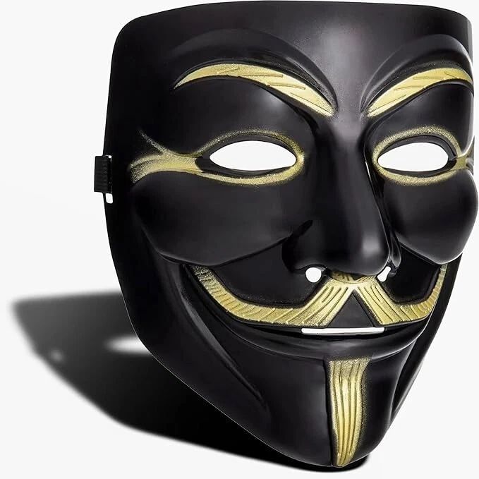 🔥 Guy Fawkes Anonymous Mask — Black V for Vendetta Masks for Halloween, Cosplay, Costume Party