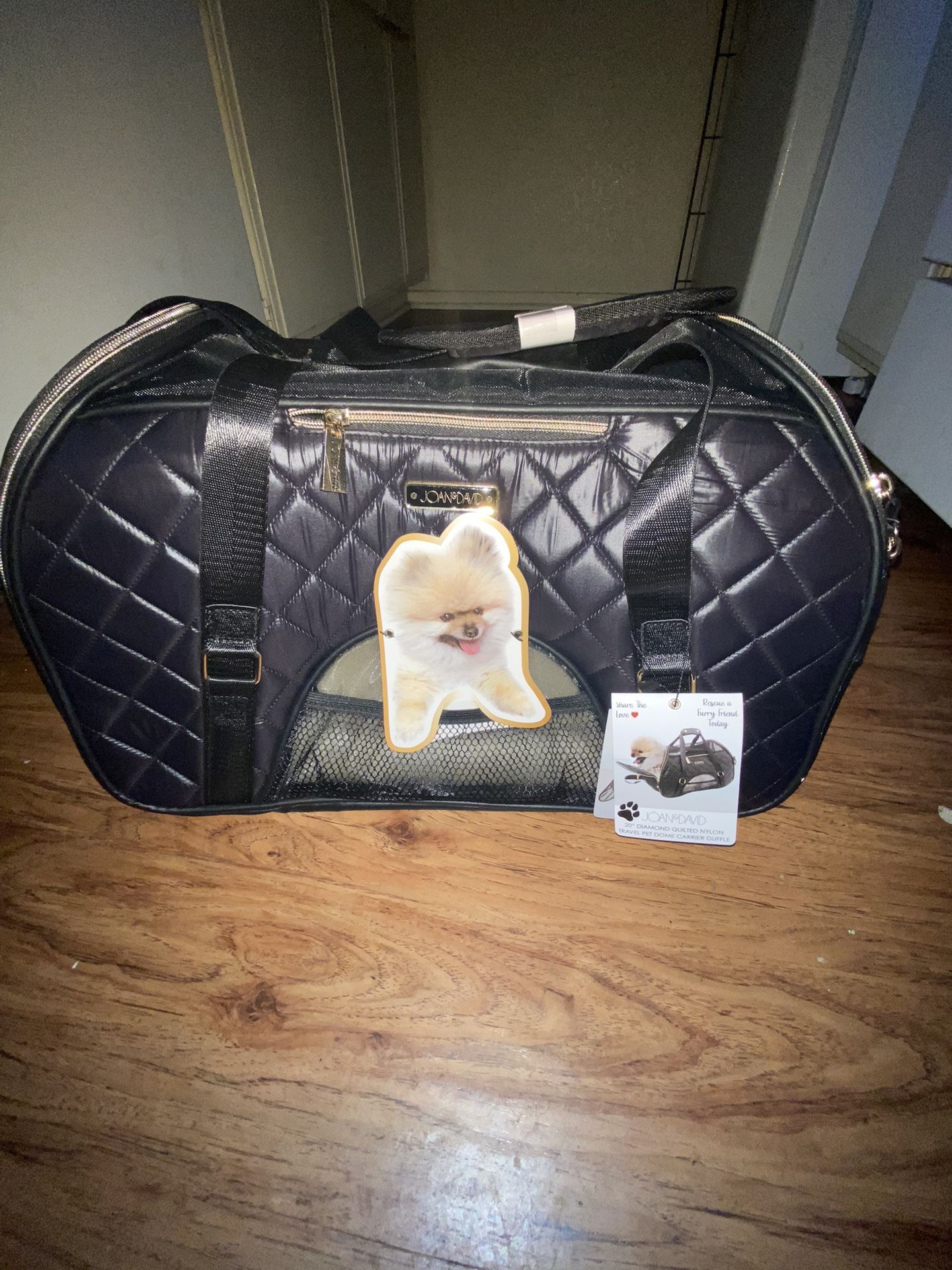 JOAN & DAVID 20in. DIAMOND GILTED NYLON TRAVEL PET DOME CARRIER