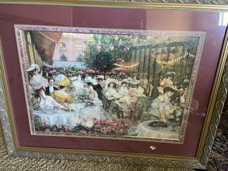 English garden tea party print in ornate frame