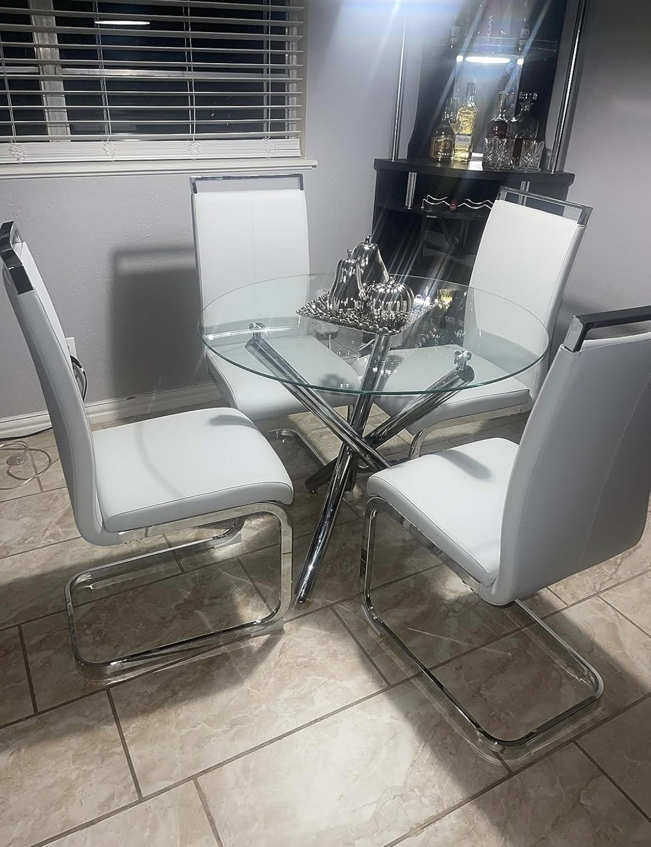 Silver And Glass Dining Table Set - Limited Stock