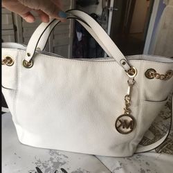 Mother’s 🎁 New  MICHAEL KORS  White/Gold, Medium Leather Handbag 