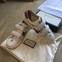 Gucci Leather Bee And Star White Sneakers  Size 4