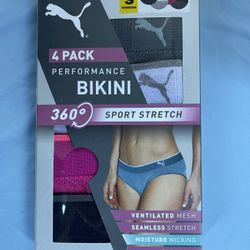 Puma Womens Sports Stretch Performance Bikini 4-Pack Size Small