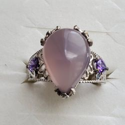 New, Never Worn RING, Large Blue Chalcedony, 11.10ct With 1.0 CT  Amethyst On Silver 