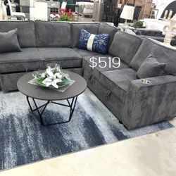 Sectional Sofa With Pullout Bed & Storage Dark Grey Brand New