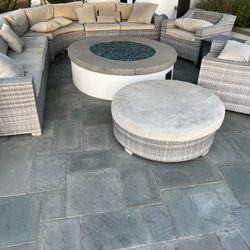 Outdoor Sectional with Ottoman and 2 Club Chairs