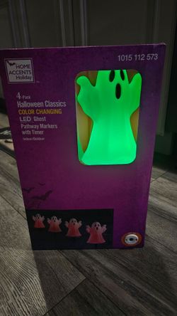 4 pk Halloween Classics Color Changing LED Ghost Pathway Markers with Timer. BRAND NEW!