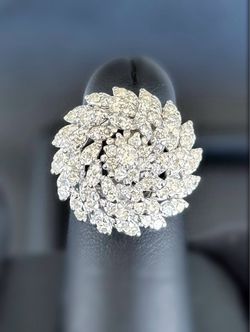Vintage 14k white gold 2.5CTW Natural Diamond Cluster Floral Ballerina Dome Cocktail Ring sz5