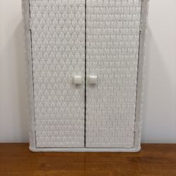 Vintage White Wicker Medicine Cabinet