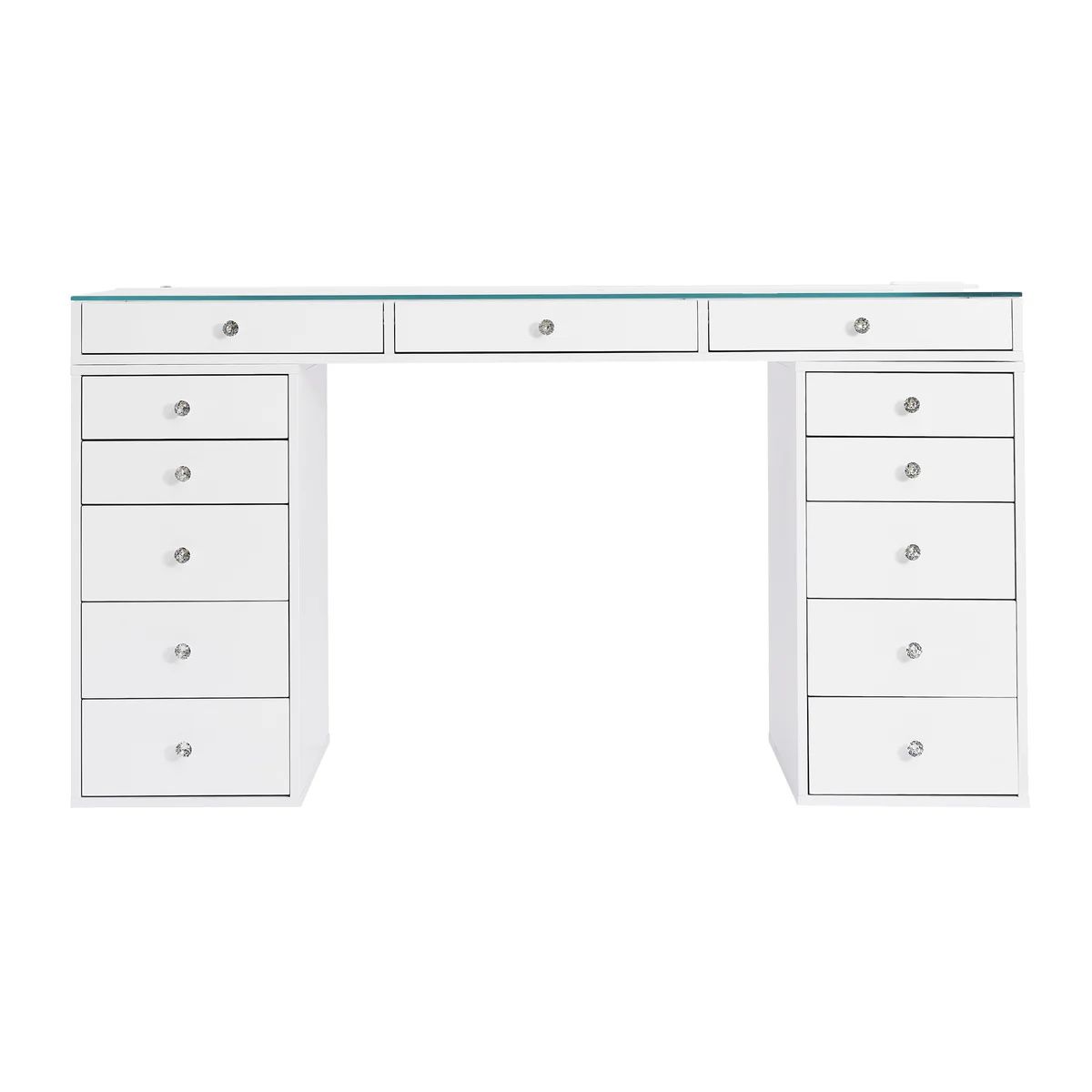 White Glass Top Makeup Vanity Desk