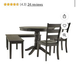 Weston Home Lexington 5-Piece Breakfast Nook Dining Set, Round Table, Black **no Table Top**