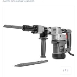 XtremepowerUS 1400W electric demolition hammer with chisel tips and case.