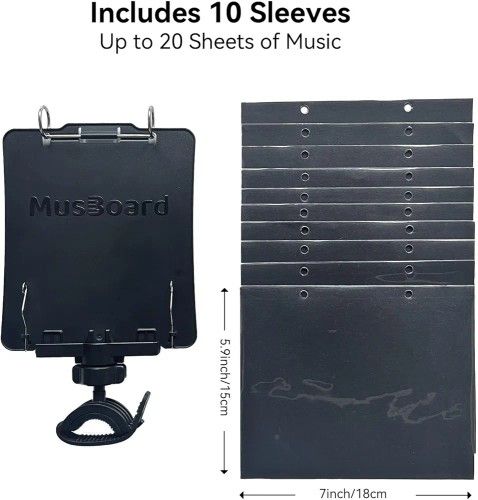 Trumpet Lyre TC10, Adjustable Marching Band Lyre for Trumpet with Flip Folder, Includes 10 Refill Sleeves