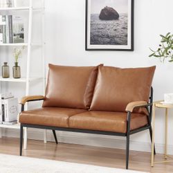 Loveseat, 2 Person Mid Century Modern Accent Chair, Faux Leather Small Sofa with Removable Backrest