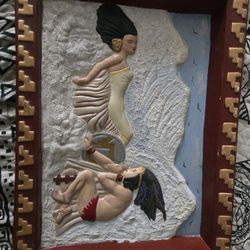 mujer dormida y popocatépetl pintura en Ceramica