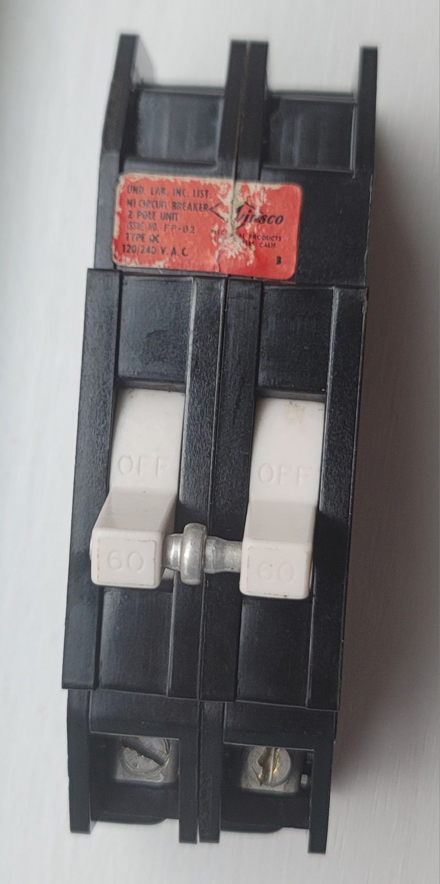 Zinsco 60 amp 2 pole breaker