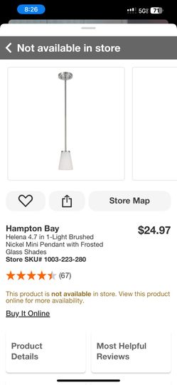 Hampton Bay Helena 4.7 in 1-Light Brushed Nickel Mini Pendant with Frosted Glass Shades
