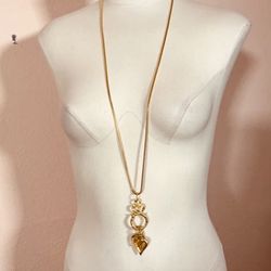 Vintage 80 90 Retro Matte gold Heart Long snake chain Maximalism Charm Necklace Gold Tone Matte