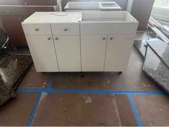 Modern White Bathroom Vanity Cabinet Base - Clean Condition