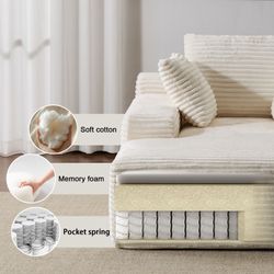 Oversized Chaise Lounge Chair Cozy Cloud Couch, Modern Plush Corduroy Upholstered Sleeper Sofa Daybed with 3 Throw Pillows and Wide Armrest for Living