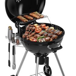 22 inch Premium Charcoal Grill, Kettle Barbecue and Smoker Grills 500+ Sq. In. Cooking Area for Outdoor BBQ, Tailgating and Patio, Black
