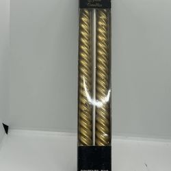 VINTAGE NEW OLD STOCK HEART SIDE CANDLES SET OF 2 METALLIC GOLD SPIRAL 12” Tall