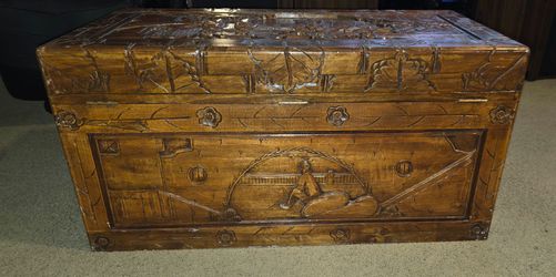 Vintage Hand-Carved Asian Camphor Wood Chest / Trunk - 40x20x20 - $275