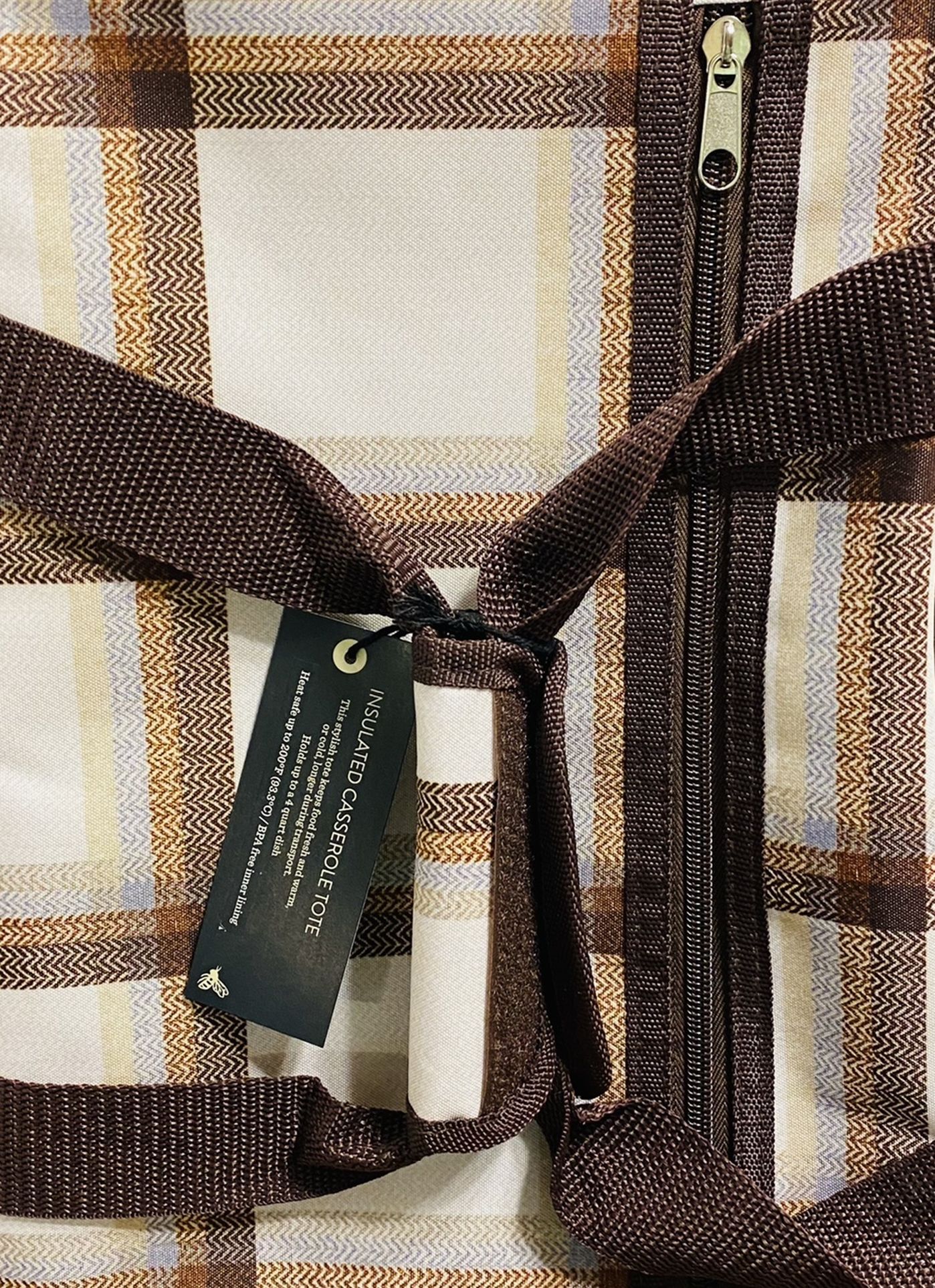Insulated Casserole Tote with Carry Handle & Zippered Compartment on Front