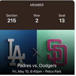 4 Seats - Padres vs Dodgers May 10th