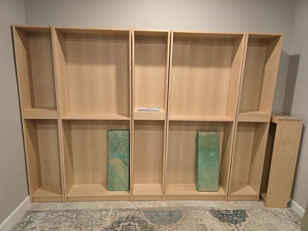 6 Used Ikea Billy Bookshelves Birch Color