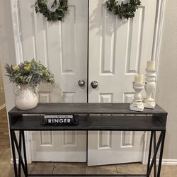 Grey farmhouse entry / sofa table