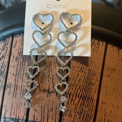 New New Bridal , Party, Gown , Dress , Long Tassel Heart Crystal Drop Dangle Earrings