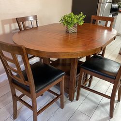 High Top wood Dining Table expandable  with  Four Chairs Brown