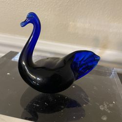 Hand Blown Glass Cobalt Blue Art Glass Swan 3.5”