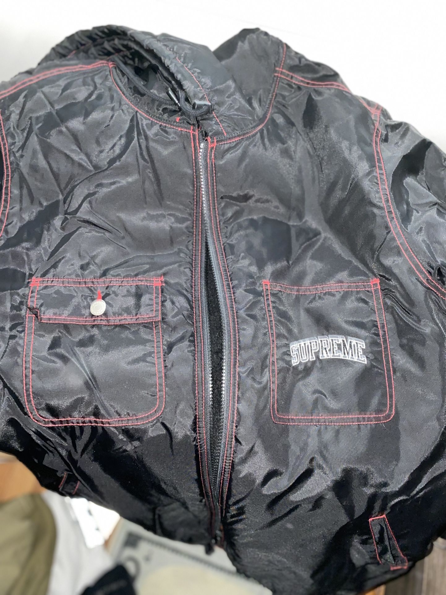 Supreme Sherpa lined nylon zip up jacket