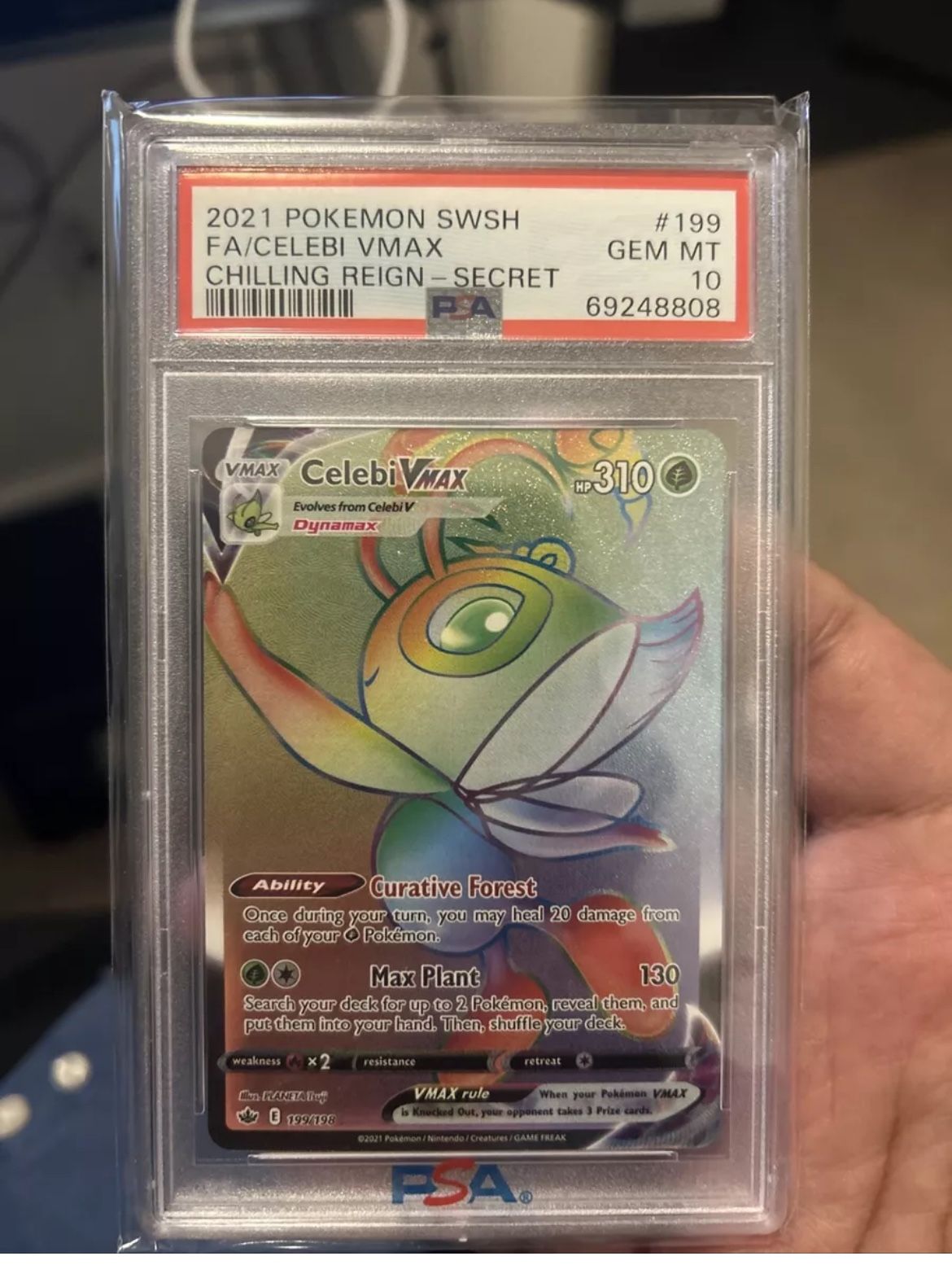 2021 Celebi VMAX 199/198 Chilling Reign Rainbow Full Art Secret Rare PSA 10