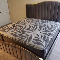 Jolie Velvet Gray Queen Platform Bed /King Bed Frame
