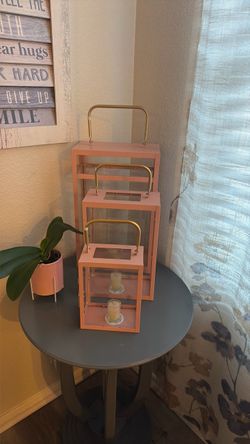 Pink Metal Candle Lanterns Set of 3