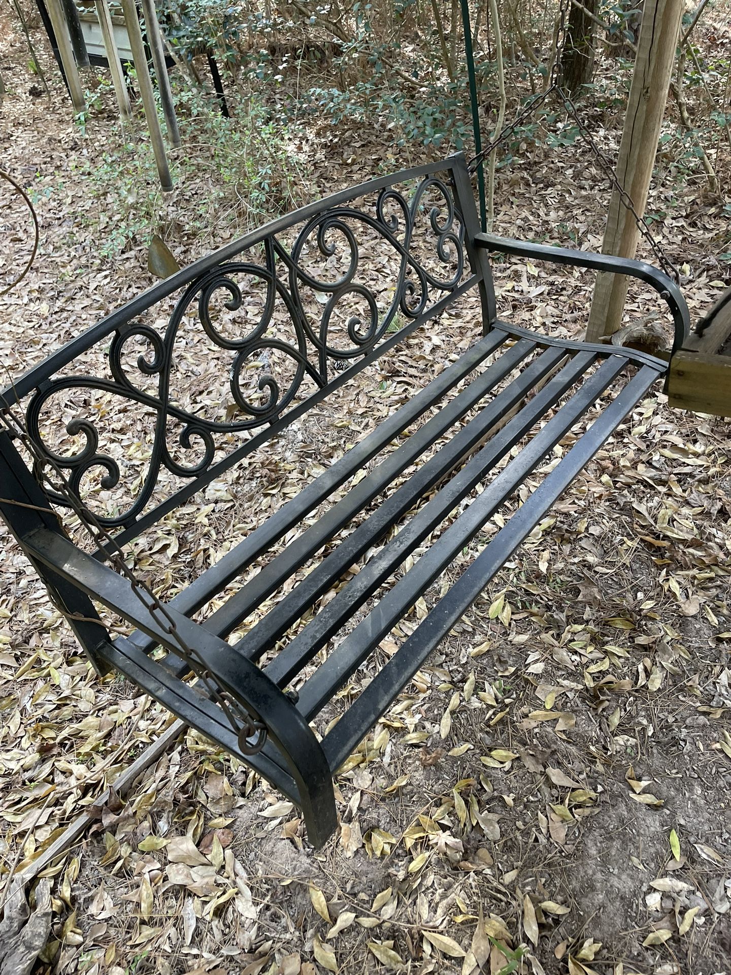 Black 5’ Metal Porch Swing With Chains