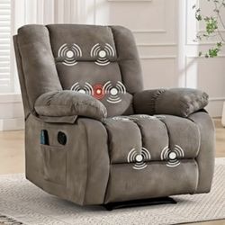 NEW Overstuffed Massage Recliner Chairs W/ Heat And Vibration, Soft Fabric Single Manual Reclining