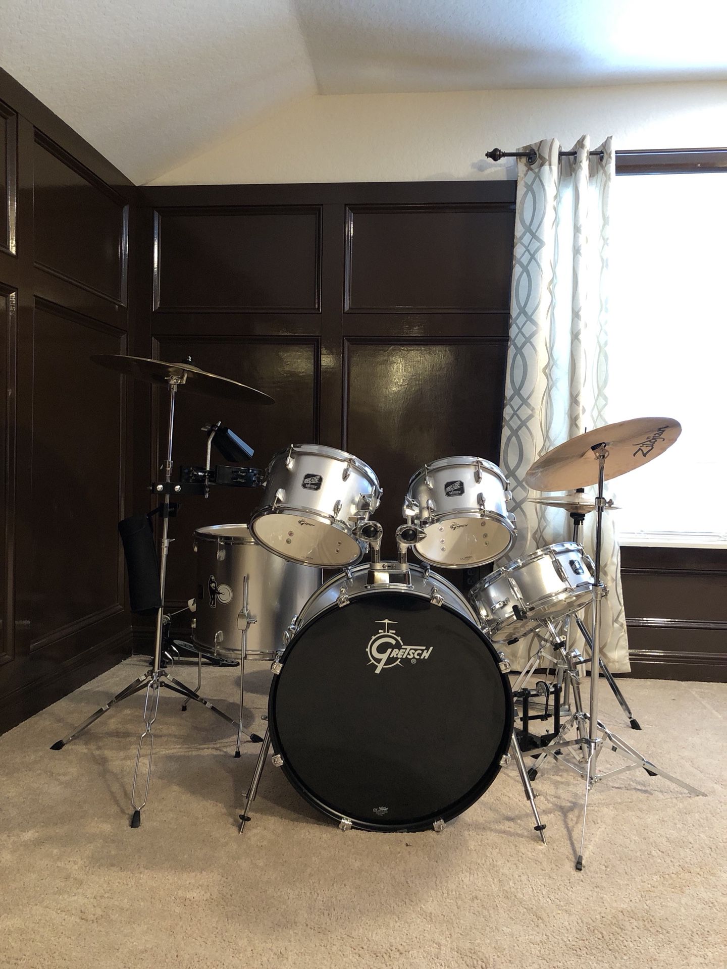 Gretsch Renegade drum set and Zildjian/Sabian cymbals + hardware