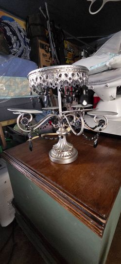 Silver Metal Candelabra with Black Crystal Beads